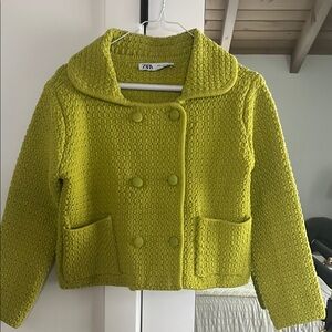 Zara Green Textured Cardigan Sweater